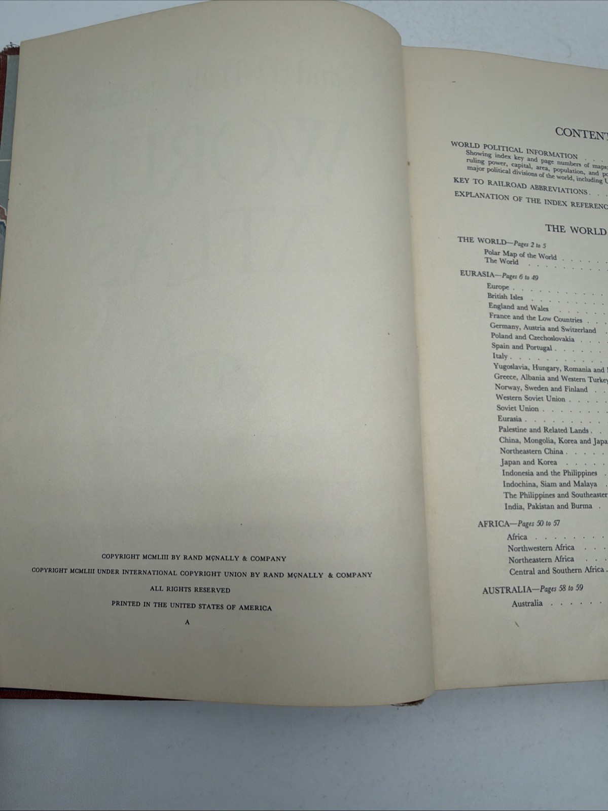 Vintage Rand McNally & Company Standard Atlas of the World – 1953