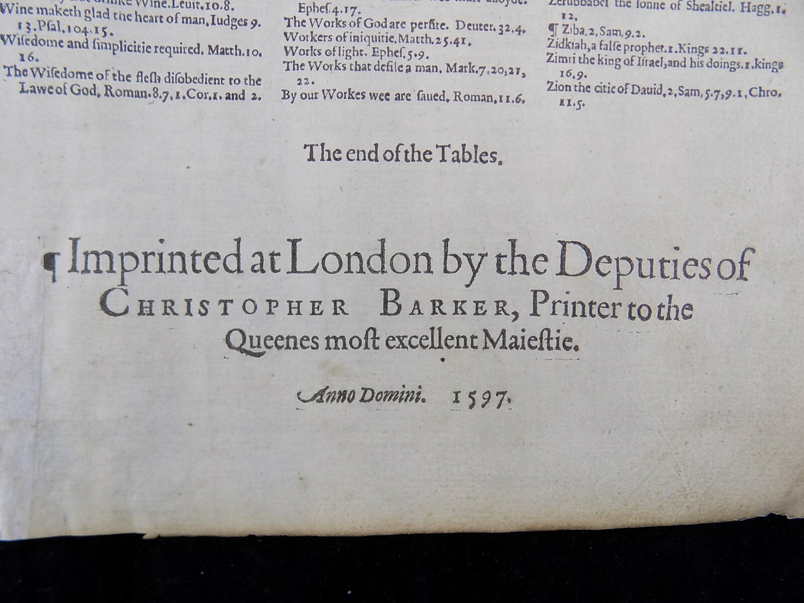 1597 Geneva Bible Small Folio First and Second Tables – Concordance 9 leaves