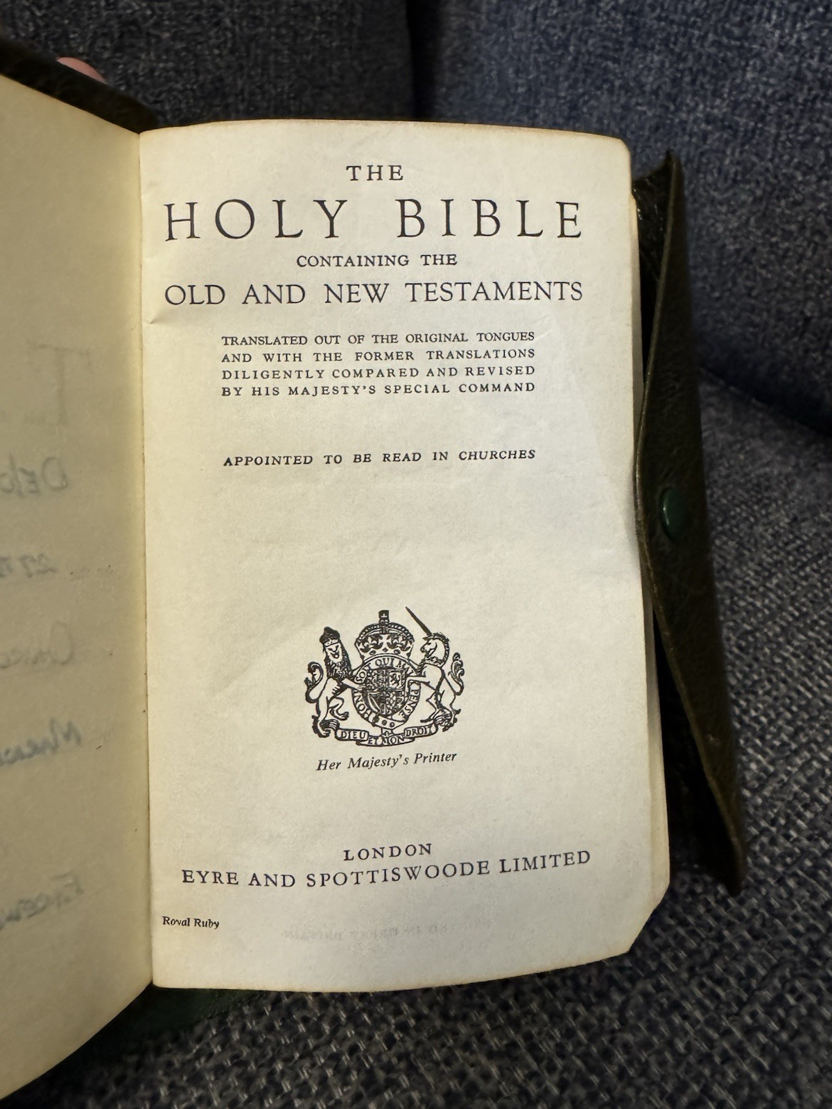 Holy Bible KJV Pocket Size, Red Letter, Snap, Black Bonded Leather, 1982 Holman