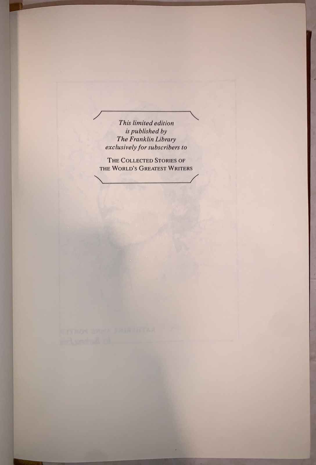 FRANKLIN LIBRARY, KATHERINE ANNE PORTER, STORIES, 1980, LIMITED ED, FULL LEATHER