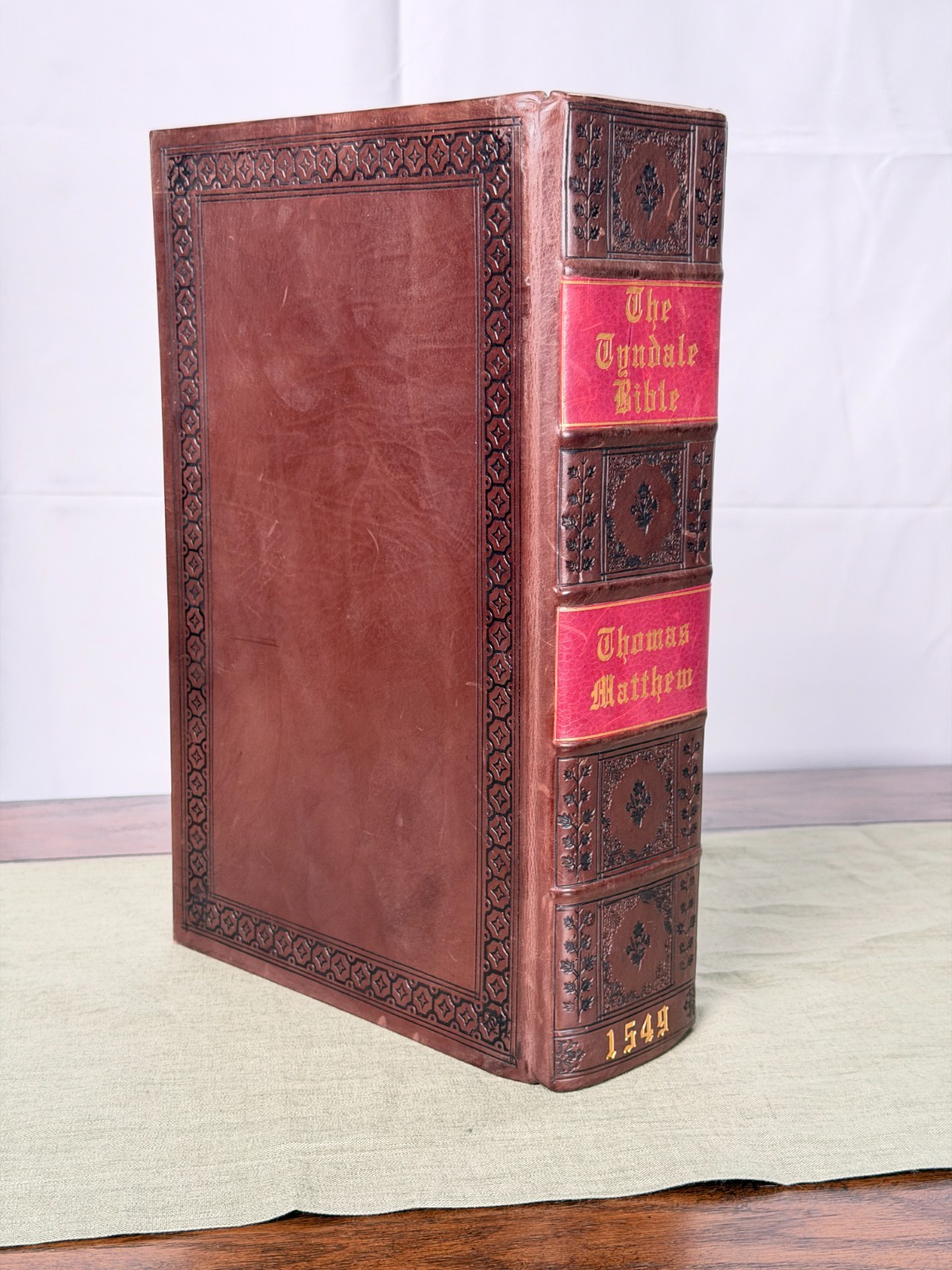 1549 Matthew’s Tyndale Bible Facsimile Leather Gibbor Edition w/ Original Leaf